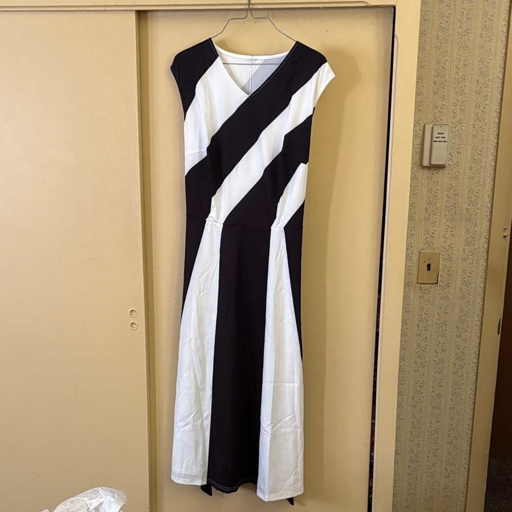 Elegant Black and White Striped Dress